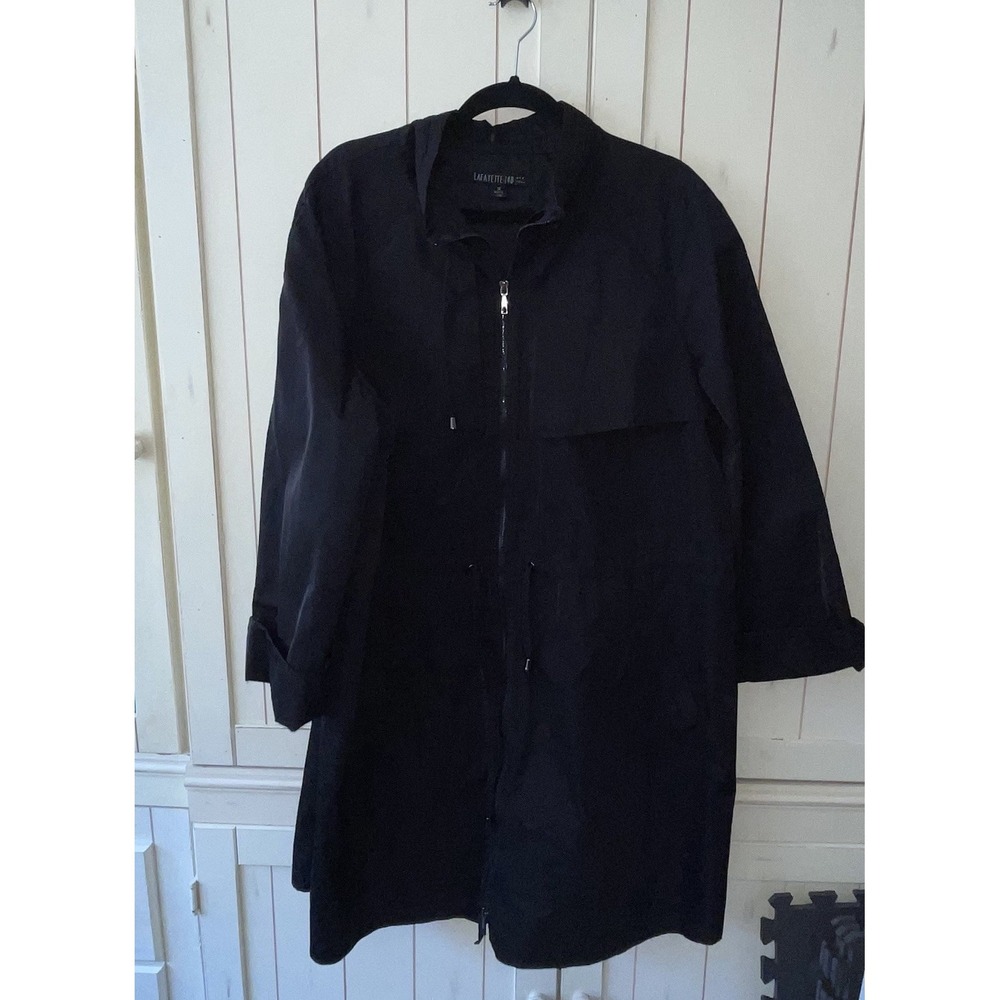 Lafayette 148 Black Rain Jacket XL Women's Sz 18 Drawstring Pockets Zip Sz 18